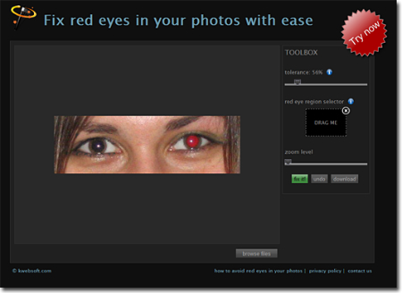 Как удалить эффект «красных глаз» в онлайн редакторе?