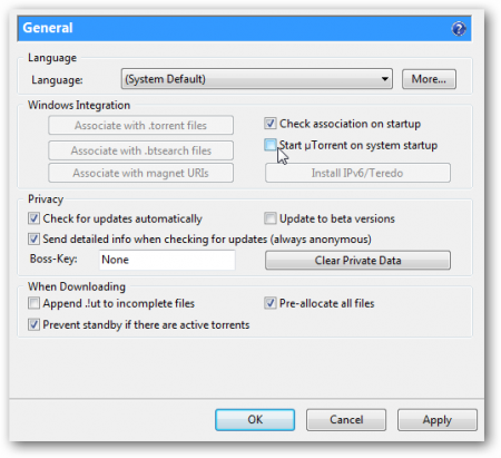 Как отключить автоматическую загрузку uTorrent в Windows?