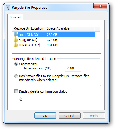 Как настроить диалоговое окно удаления файлов в Windows 7?
