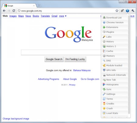 Как можно открыть служебные страницы Google Chrome?