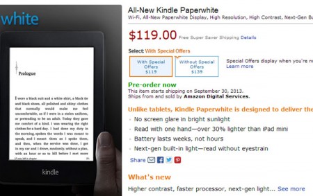 Интернет магазин Amazon обновил электронную книгу Kindle Paperwhite